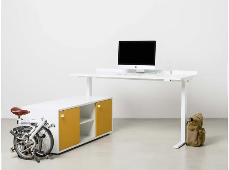 adjustable work surfaces in the office and in the kitchen